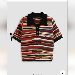 NWT Cider Polo Striped Knitted Short Sleeve Top Curve & Plus